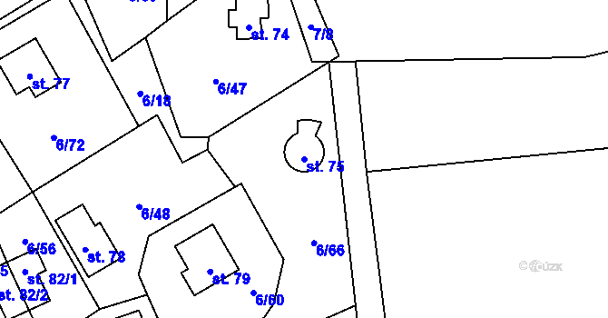 Parcela st. 75 v KÚ Dřevce, Katastrální mapa