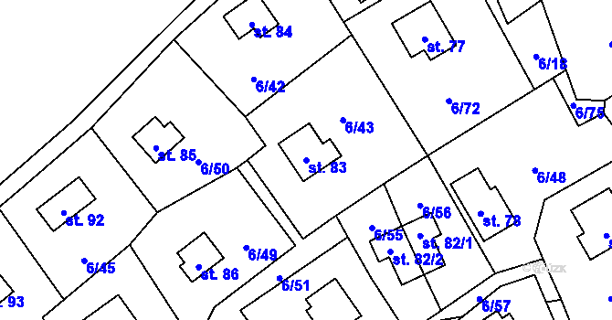 Parcela st. 83 v KÚ Dřevce, Katastrální mapa