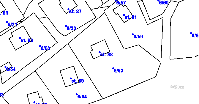 Parcela st. 88 v KÚ Dřevce, Katastrální mapa