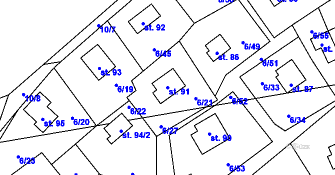 Parcela st. 91 v KÚ Dřevce, Katastrální mapa