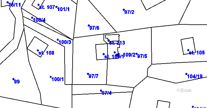 Parcela st. 109/1 v KÚ Dřevce, Katastrální mapa