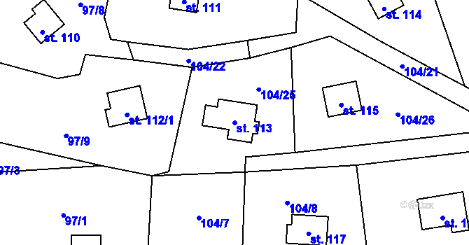 Parcela st. 113 v KÚ Dřevce, Katastrální mapa