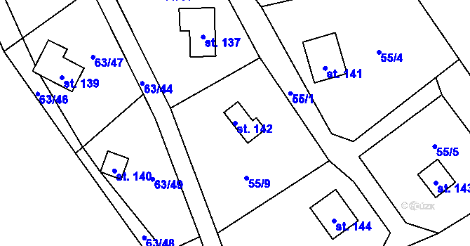Parcela st. 142 v KÚ Dřevce, Katastrální mapa