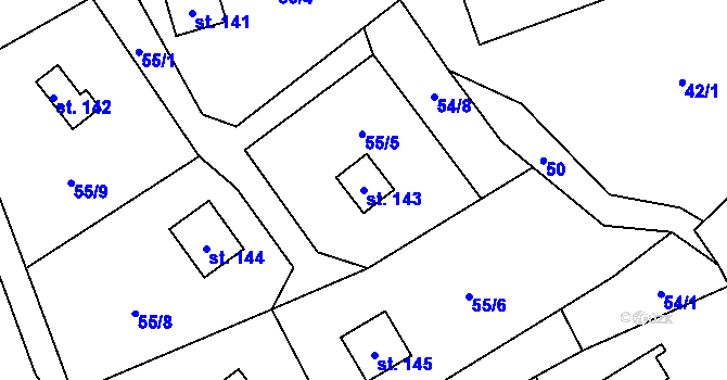 Parcela st. 143 v KÚ Dřevce, Katastrální mapa