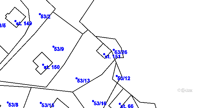 Parcela st. 151 v KÚ Dřevce, Katastrální mapa