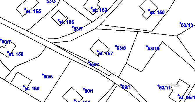 Parcela st. 157 v KÚ Dřevce, Katastrální mapa