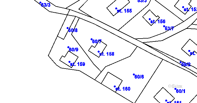 Parcela st. 158 v KÚ Dřevce, Katastrální mapa