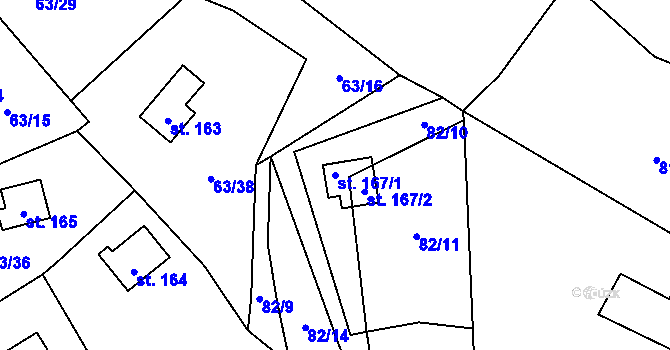 Parcela st. 167/1 v KÚ Dřevce, Katastrální mapa