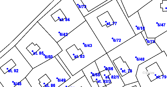 Parcela st. 6/43 v KÚ Dřevce, Katastrální mapa