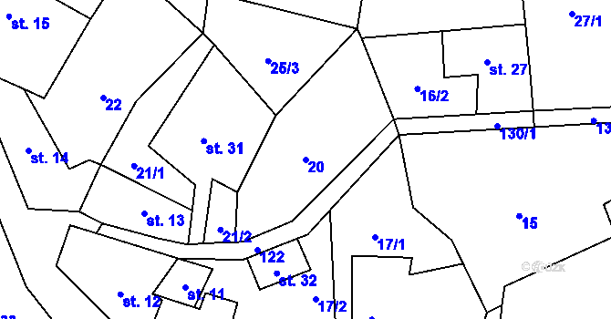 Parcela st. 20 v KÚ Dřevce, Katastrální mapa