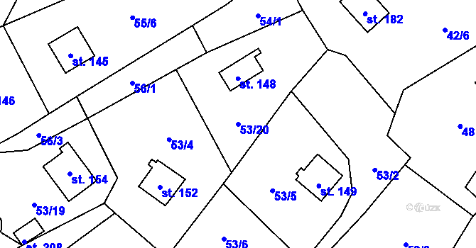 Parcela st. 53/20 v KÚ Dřevce, Katastrální mapa
