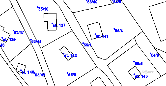 Parcela st. 55/1 v KÚ Dřevce, Katastrální mapa