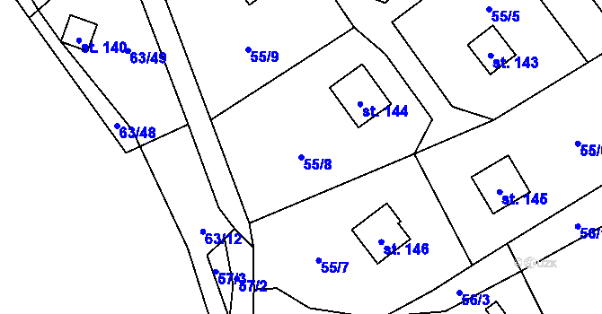 Parcela st. 55/8 v KÚ Dřevce, Katastrální mapa