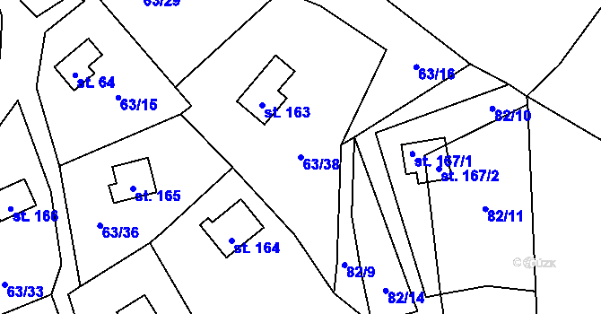 Parcela st. 63/38 v KÚ Dřevce, Katastrální mapa
