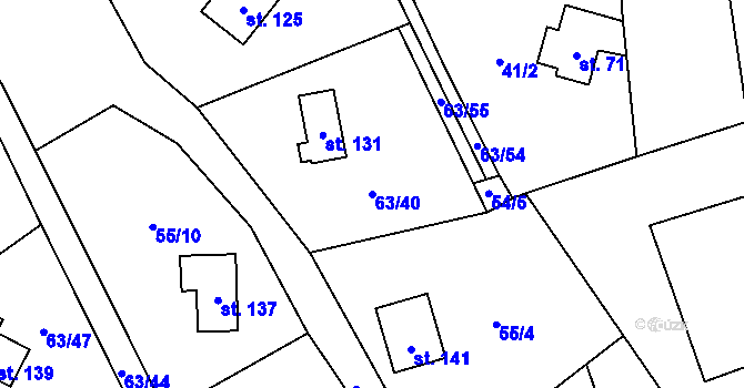 Parcela st. 63/40 v KÚ Dřevce, Katastrální mapa