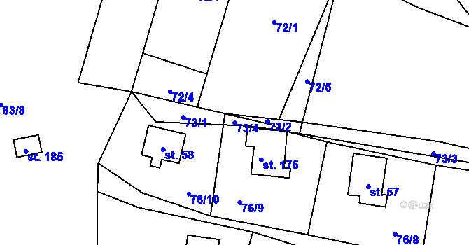 Parcela st. 73/4 v KÚ Dřevce, Katastrální mapa