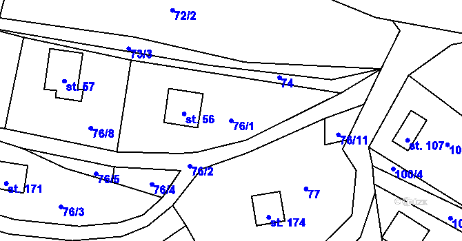 Parcela st. 76/1 v KÚ Dřevce, Katastrální mapa