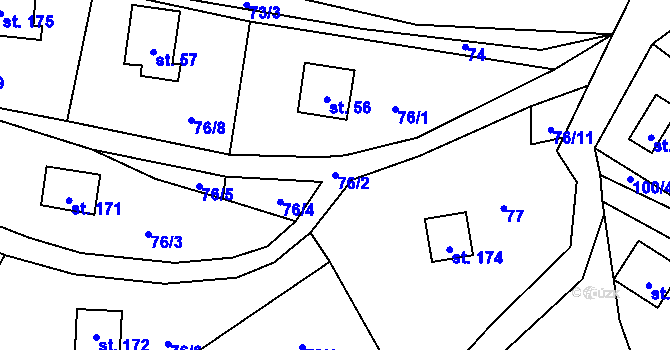 Parcela st. 76/2 v KÚ Dřevce, Katastrální mapa