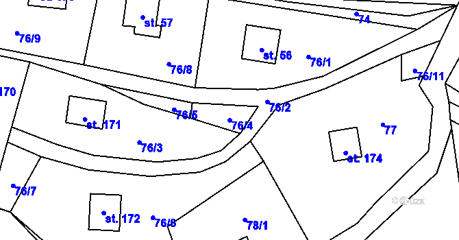 Parcela st. 76/4 v KÚ Dřevce, Katastrální mapa