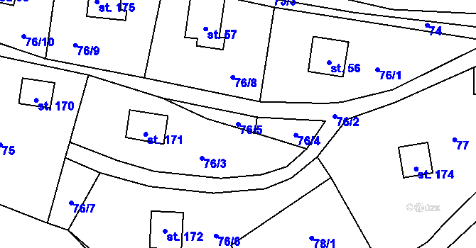 Parcela st. 76/5 v KÚ Dřevce, Katastrální mapa