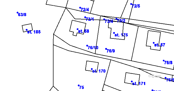 Parcela st. 76/10 v KÚ Dřevce, Katastrální mapa