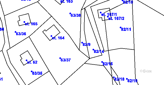 Parcela st. 82/9 v KÚ Dřevce, Katastrální mapa