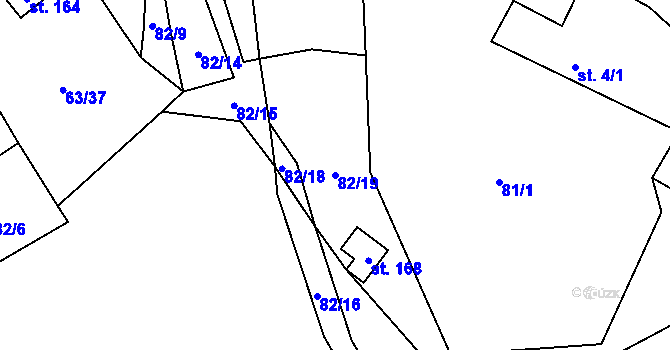 Parcela st. 82/19 v KÚ Dřevce, Katastrální mapa