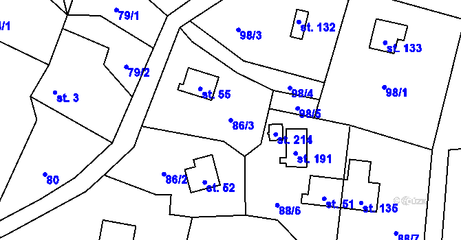 Parcela st. 86/3 v KÚ Dřevce, Katastrální mapa