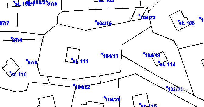 Parcela st. 104/11 v KÚ Dřevce, Katastrální mapa
