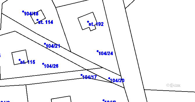 Parcela st. 104/24 v KÚ Dřevce, Katastrální mapa