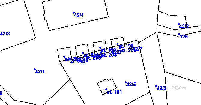 Parcela st. 204 v KÚ Dřevce, Katastrální mapa
