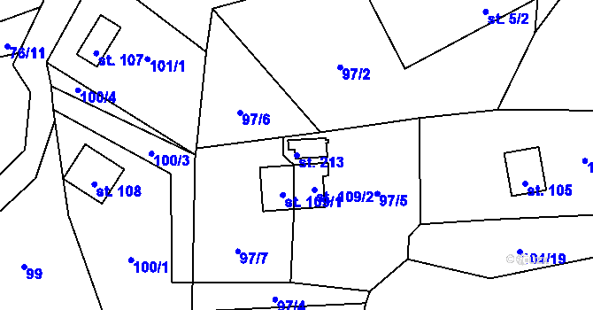 Parcela st. 213 v KÚ Dřevce, Katastrální mapa