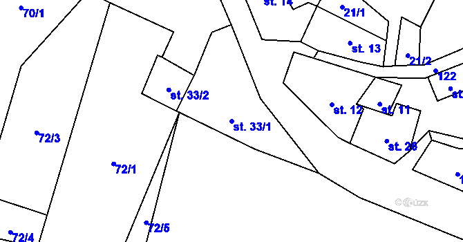 Parcela st. 33/1 v KÚ Dřevce, Katastrální mapa