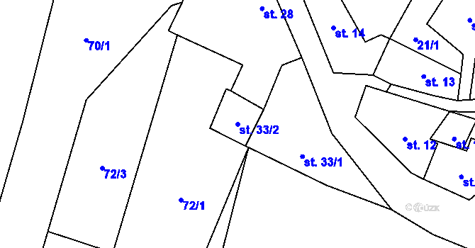 Parcela st. 33/2 v KÚ Dřevce, Katastrální mapa