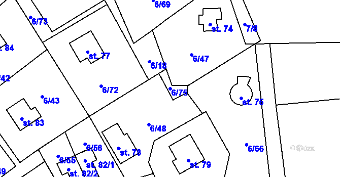 Parcela st. 6/75 v KÚ Dřevce, Katastrální mapa