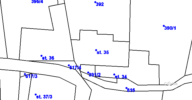 Parcela st. 35 v KÚ Leská, Katastrální mapa
