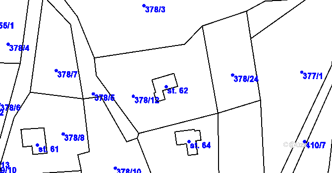 Parcela st. 62 v KÚ Staré, Katastrální mapa