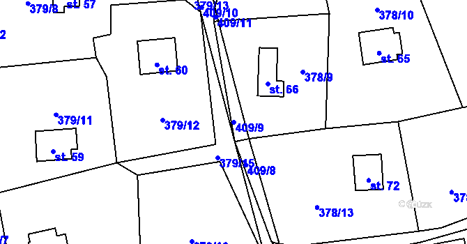 Parcela st. 409/9 v KÚ Staré, Katastrální mapa