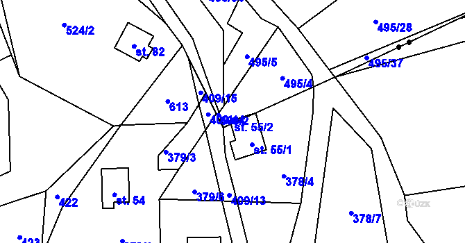 Parcela st. 55/2 v KÚ Staré, Katastrální mapa