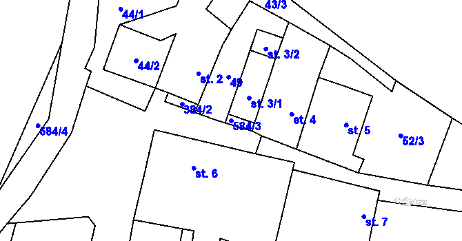 Parcela st. 584/3 v KÚ Šepetely, Katastrální mapa
