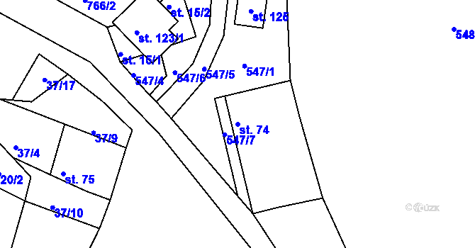 Parcela st. 74 v KÚ Staré Bříště, Katastrální mapa