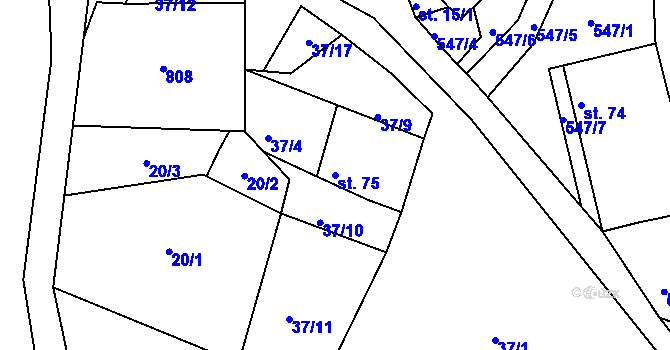 Parcela st. 75 v KÚ Staré Bříště, Katastrální mapa