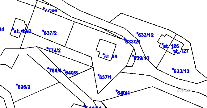 Parcela st. 89 v KÚ Staré Bříště, Katastrální mapa