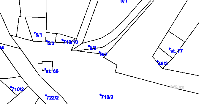 Parcela st. 9/2 v KÚ Staré Bříště, Katastrální mapa