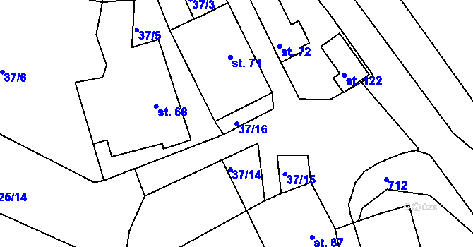 Parcela st. 37/16 v KÚ Staré Bříště, Katastrální mapa