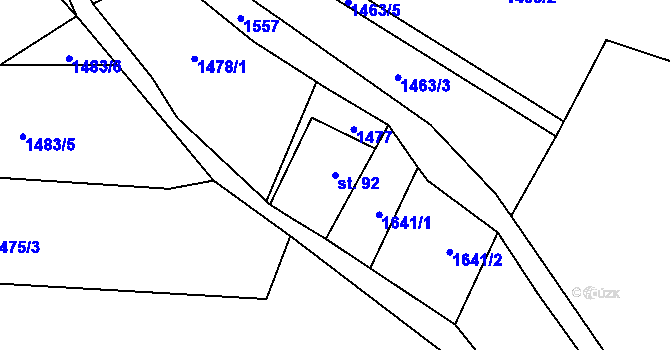 Parcela st. 92 v KÚ Horní Staré Buky, Katastrální mapa