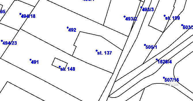 Parcela st. 137 v KÚ Horní Staré Buky, Katastrální mapa