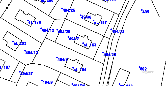 Parcela st. 163 v KÚ Horní Staré Buky, Katastrální mapa