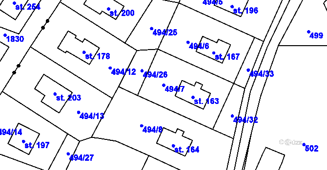 Parcela st. 494/7 v KÚ Horní Staré Buky, Katastrální mapa