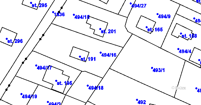 Parcela st. 494/16 v KÚ Horní Staré Buky, Katastrální mapa